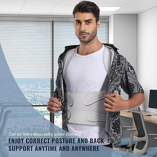 Posture Corrector for Women and Men, Adjustable Back Brace with Full Back Support, Shoulder Straightener for Spine Alignment, Kyphosis, Hunchback, Scoliosis, Lumbar, Spine, Grey (Large)