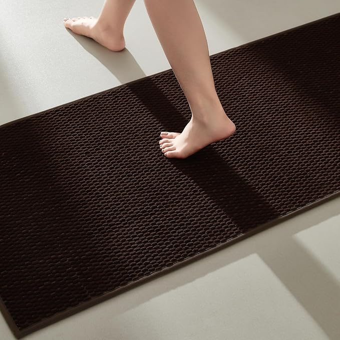 Bathroom Runner Rugs, Long Bath Mat Runner Washable Thin Quick Dry Low Pile Bathroom Runner Rugs Non Slip, Brown 24"x70"