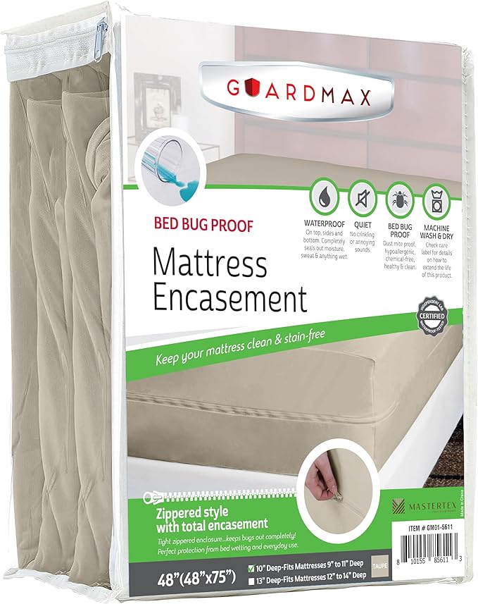 Guardmax Jersey Knitted RV Size Zippered Mattress Encasement - Waterproof & Bed Bug Proof Mattress Protector - Comfortable, Soft, and Noiseless Zippered Bedding - Dust Mite Proof (48 x 75 x 10)