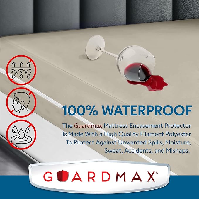 Guardmax Jersey Knitted Twin XL Zippered Mattress Encasement - Waterproof & Bed Bug Proof Mattress Protector - Comfortable, Soft, and Noiseless Zippered Bedding - Dust Mite Proof (39 x 80 x 10)