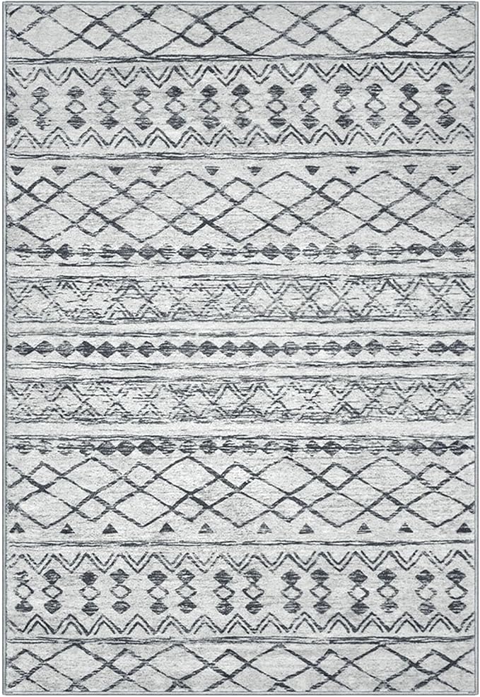 KUTA 3x5 Entryway Rug, Grey Non-Slip Washable Low-Pile Boho Moroccan Living Room Area Rug, Ultra Soft Distressed Geometric Print Throw Carpet for Entrance, Bedroom, Nursery, Dorm, Kitchen