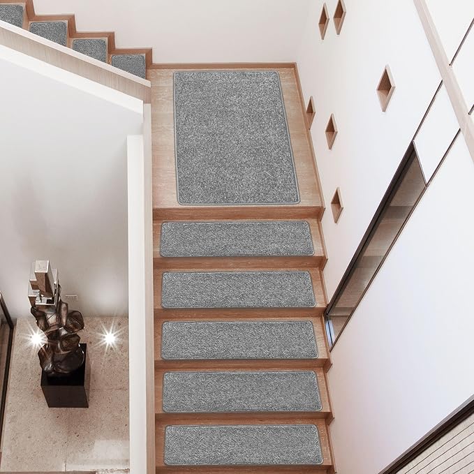 PURE ERA Carpet Stair Treads Tape Free Non Slip Indoor Stair Carpet Stair Protectors Pet-Friendly Non-Slip Skid Resistant Washable Reusable 8" x 30"(2 Pieces,Gray)