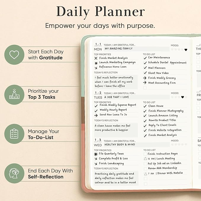 2026 Planner, Daily Journal & Gratitude Journal All-In-One with To Do List, Self Care Prompts & Habit Tracker - 7 x 10 - Morning