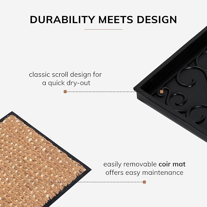 Anji Mountain Heavy Duty Waterproof Rubber Shoe Storage Mat Organizer/Boot Storage Tray Multi Use for Entryway with Coir, Tan Cross Embossed Insert, Fits 4 Pair (46.5" Wide)