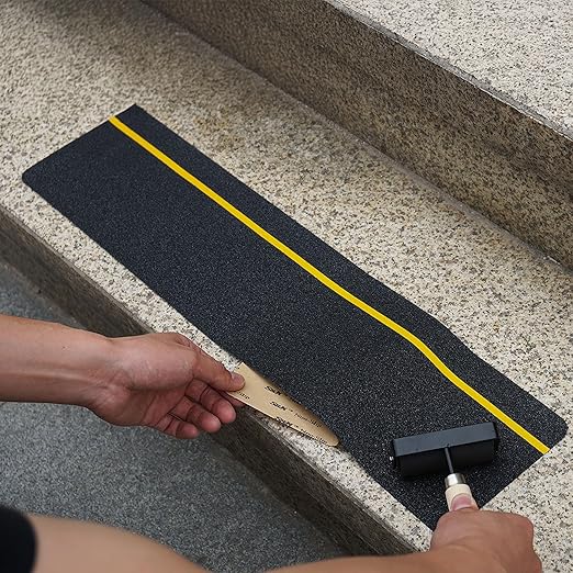 S&X Outdoor Stair Treads Non-Slip, 6" x 24" Anti-Slip Tape with Reflective Stripe, Black, 12-Pack