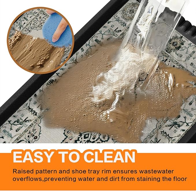 Rubber Boot Tray,Non-Slip Boot Mat with Lip,Waterproof Shoe Tray,Indoor Outdoor Multi Use Catch All Trays,Cleaning Mat for Entryway,Pets Garden,Mudroom,Garage