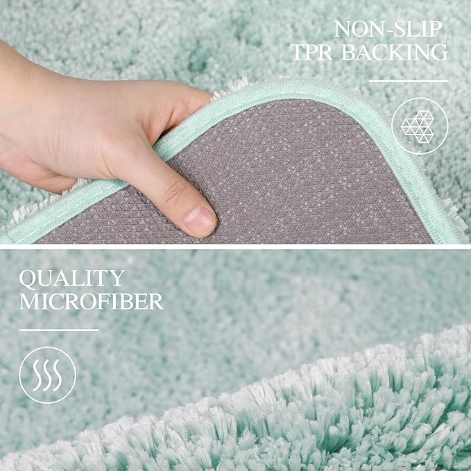 Walensee Contour Rug (20x24, Aqua) Non Slip Bath Mat, Soft Microfiber Shaggy Mat, Machine Washable, U Shape Toilet Rug
