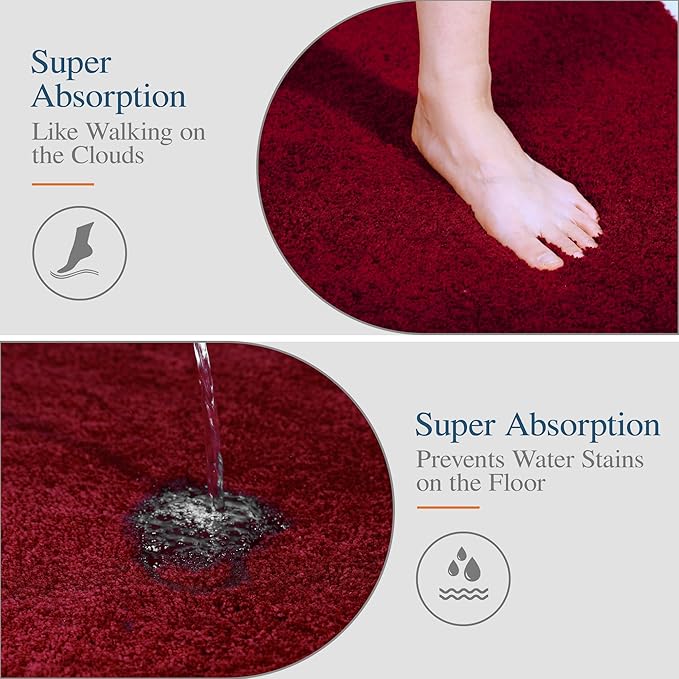 Walensee Red High Pile Bathroom Rug, 24 x 48, Extra Soft & Absorbent, Non Slip, Machine Washable, Luxury Bath Mat for Bathroom