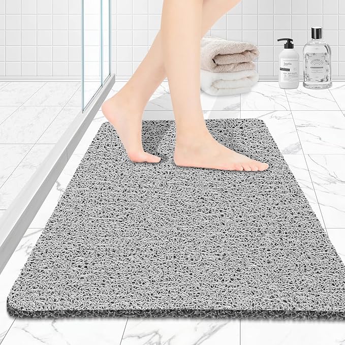 Joyhalo Shower Mat Bathtub Mat Non Slip, Bathmats Non Slip, Quick Drying Foot Scrubber Loofah Mats for Shower, Tub, Bathroom, Home, 32x24inch, Grey