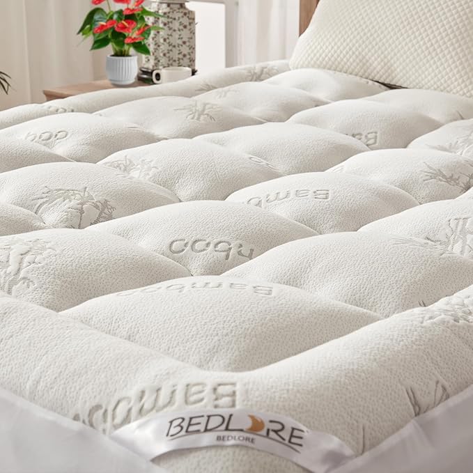 BEDLORE California King Mattress Topper Viscose Derived from Bamboo, Thick Pillow Top Mattress Pad with Stretchable Pockets for 6-18 inches Mattress, Soft Mattress Topper for Back Pain Relief
