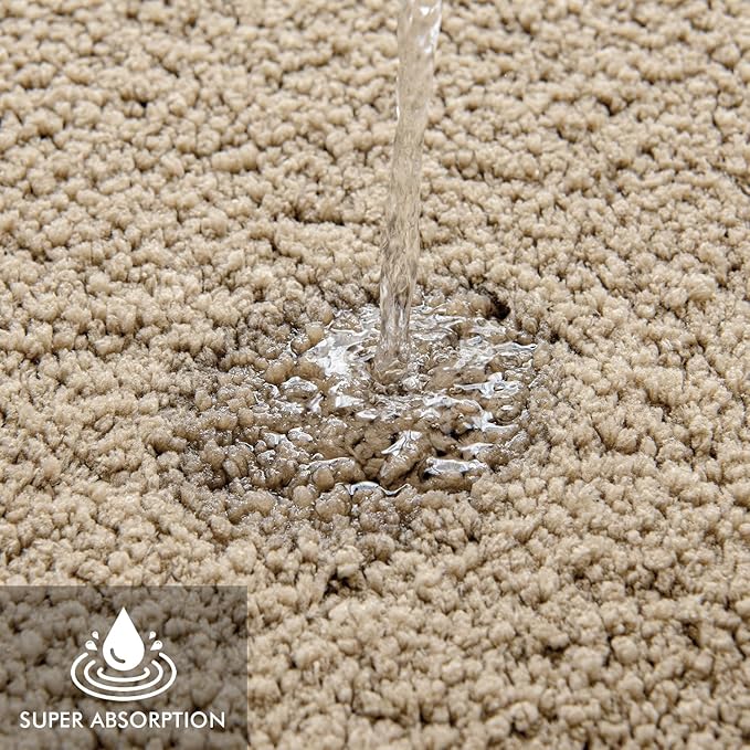 MIULEE Microfiber Toilet Bath Mat U-Shaped Contour Shaggy Rugs Non Slip Extra Thick Soft Absorbent Water for Bathroom Commode Machine Washable(20x20 Inch, Tan)