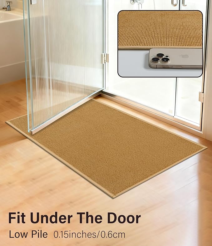 YIHOUSE Bathroom Rugs Mats Sets 3 Pieces, Ultra Thin Bath Mat Absorbent Non Slip Bath Rugs for Bathroom Washable, Shower, Sink, Laundry (Yellow, 3 Pieces)