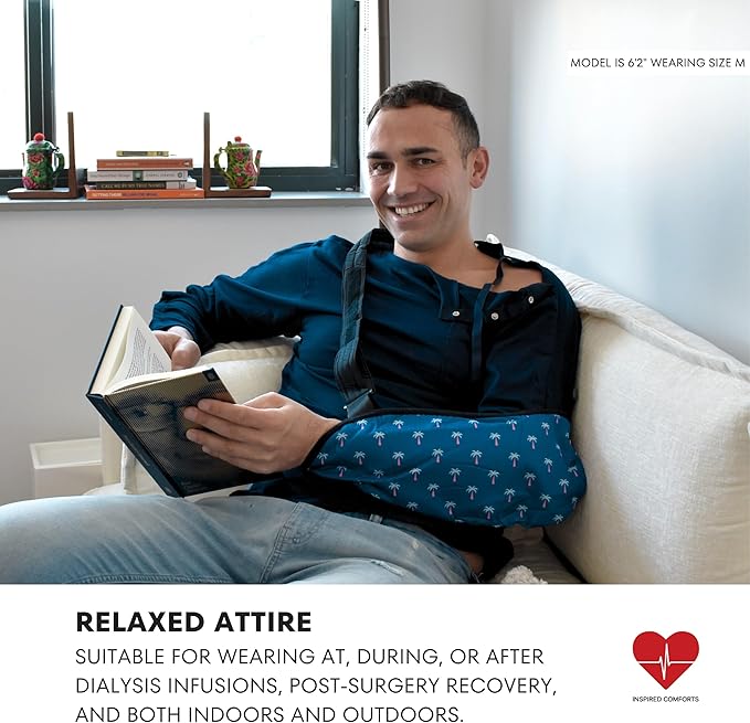 Inspired Comforts Unisex Post-Surgery/Dialysis Shirt | Full Tearaway Design with Easy-Open Shoulder, Arm & Side Snaps
