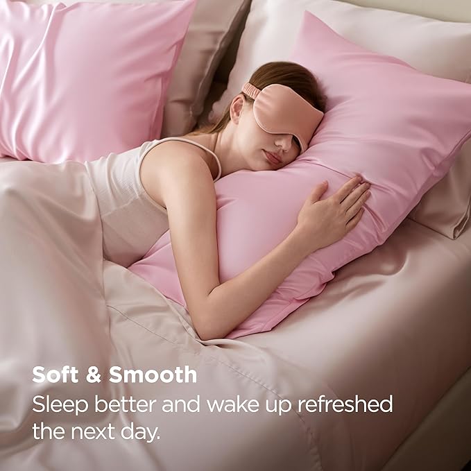 Bedsure Satin Pillowcase for Hair and Skin Queen, Similar to Silk Pillow Cases, Pillow Cases Set of 2 with Envelope Closure, Pink Room Decor Essentials,Pink Gifts for Women Girls 20x30 Inches, 2pcs