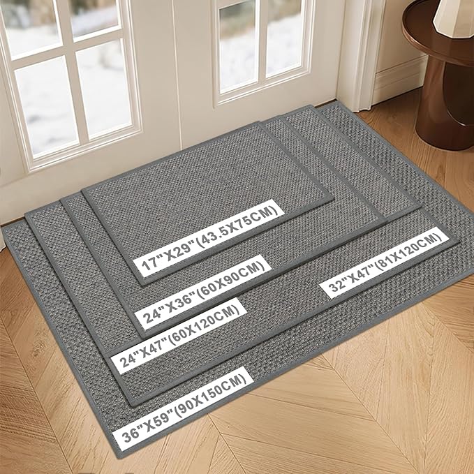 LEKEEPGO Door Mat 24"x47", Non Slip Door Mat Indoor Entrance, Rubber Backing Front Indoor Door mats Washable Absorbent Low-Profile Entryway Entry Resist Dirt Inside Door Mats, Light Grey