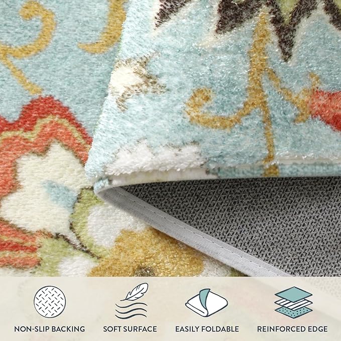 Lahome Floral Hallway Runner - 2x5 Washable Non-Slip Low-Pile Kitchen Rug, Laundry Room, Soft Paisley Print Modern Indoor Carpet Runner for Entryway Living Room, Bathroom Entrance