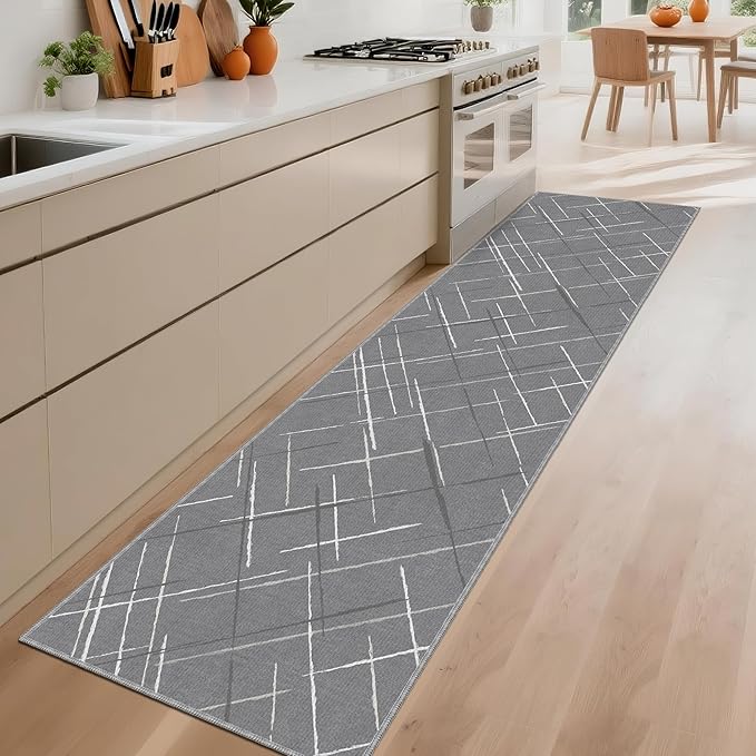 Gray Runner Rug Ultra Non-Slip 2x10 Long Hallway Rugs Washable Modern Tear and Stain Resistance No Pile Lightweight Modern Rug Runners for Entryway, Kitchen, Walkway, Entrance, Gray