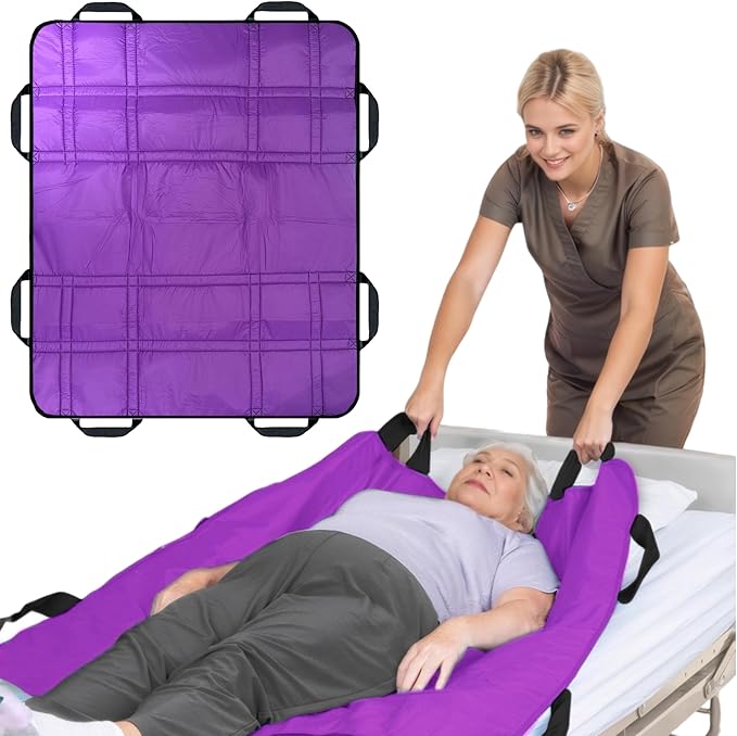 Upgraded 3-Layer Comfort Positioning Bed Pad with Handles Washable Waterproof Transfer Board for Turning Moving Patient Inconvenience Care Transfer Sheet, 48" x 40", Large, Lavender Purple