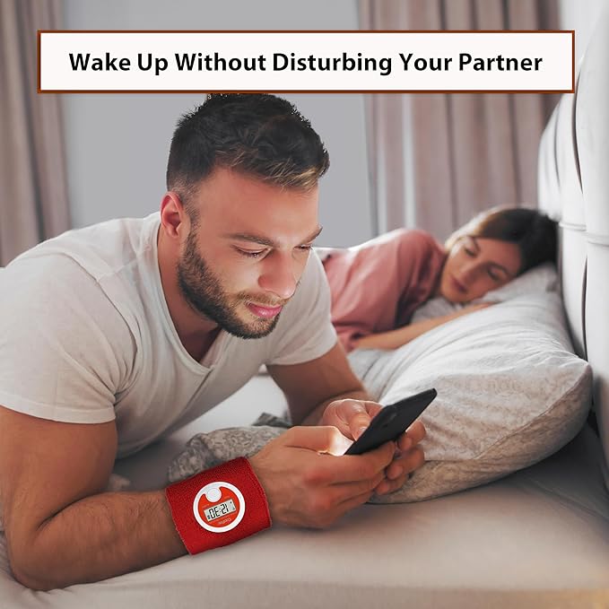 Coolfire - Vibrating Alarm Clock Sweatband, Silent Wake Yourself Up Wristband Vibrating Alarm Watch for Couples, Students, Easy to Set on User-Friendly App, Hearing Impaired, USB Chargeable (RED)
