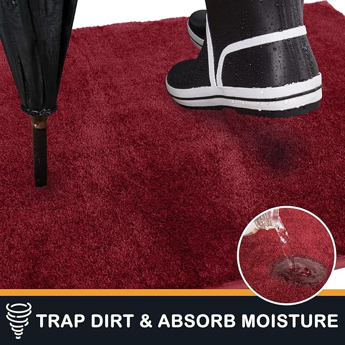 PURRUGS Dirt Trapping Door Mat 20" x 31.5", Non-Slip Machine Washable Entry Rug, Shoe Scraper, Dog Doormat, Super Absorbent Welcome Mat for Front & Back Door, Muddy Shoes & Paws, Burgundy Red