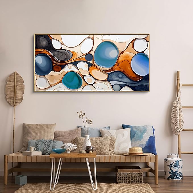 yiijeah Large Wall Art for Living Room - 24x48 Inches Modern Abstract Canvas Painting Framed Picture Colorful Artwork for Bedroom Office Dinning Room