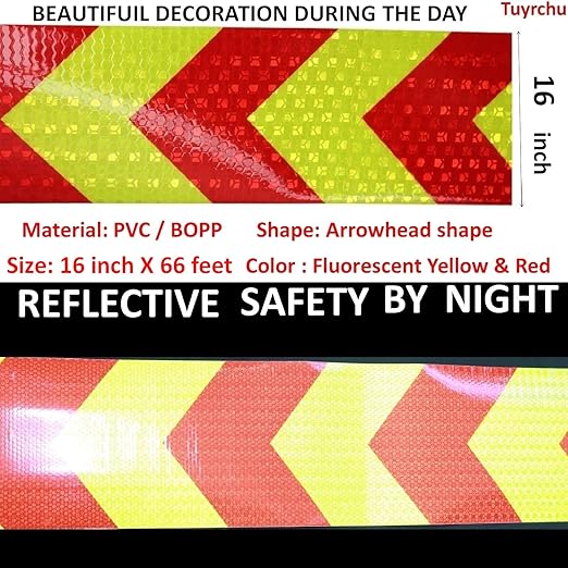 Reflective Tape Outdoor Waterproof 16 inch for Cars, High Visibility Hazard Conspicuity Warning Safety Industrial Marking Tape (66 feet)
