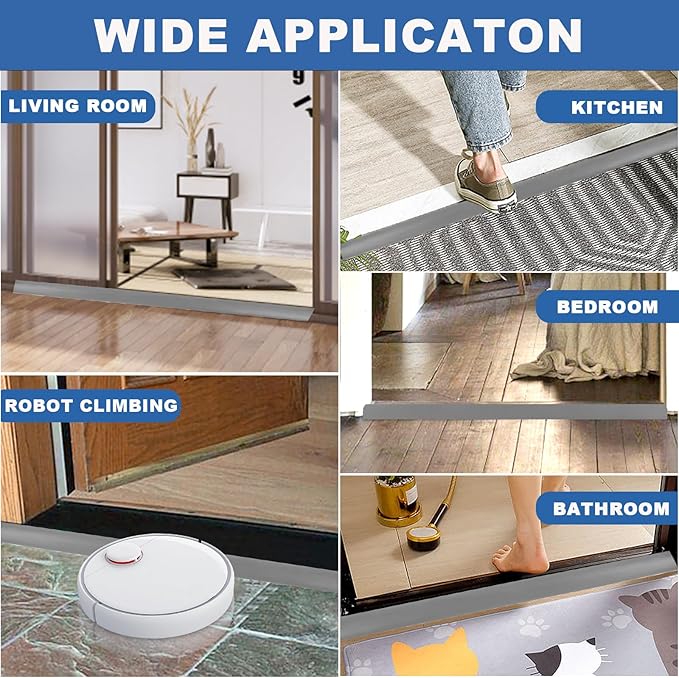 Vinyl Door Threshold Flooring Transition Strip Self Adhesive Carpet Edging Strip for Laminate Doorway Edge Threshold from 3/5" to 4/5" (Gray, 6.6 Ft)