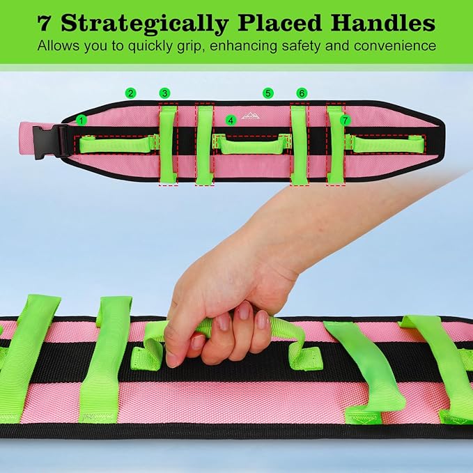 supregear Gait Belt - Anti-Slip Transfer Aid with 7 Handles and Quick-Release Buckle, Perfect for Senior Care, Pink
