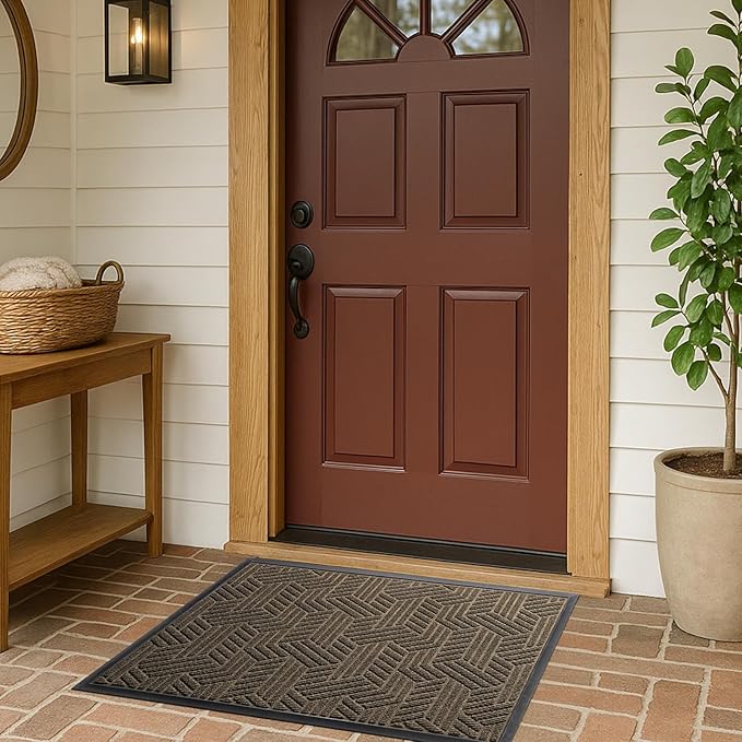 Front Door Mat 47"x32" Indoors Outdoors Welcome Mats, Waterproof Non-Slip Rubber Backing Heavy Duty Doormat Outside Entrance, Low Profile Entryway Rugs Floor Mat for Patio, Pattern B Brown