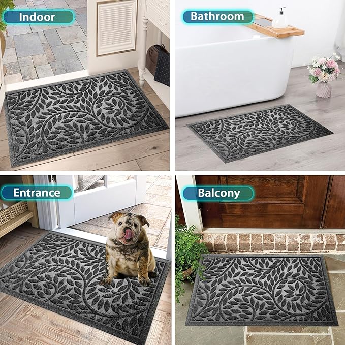 Bulijojo Front Door Mat Entrance,Durable Heavy Duty Welcome Mat,Thick Absorbent Natural Rubber Non Slip Mat,Sturdy Entryway Grey 23"x35"