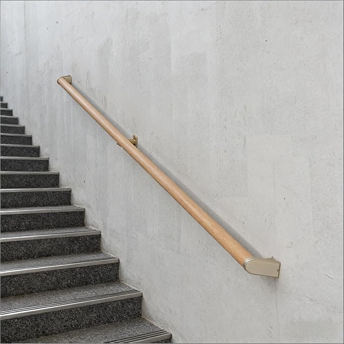 9 FT Modern Aluminum Handrail Set - ADA Compliant Indoor & Outdoor Stair Railing. 1.4" Diameter Grab Bar. Wall-Mounted with 90°Wall Return End. Ideal for Safe Grip，Rust Free(Cherry Wood Grain, 9FT)