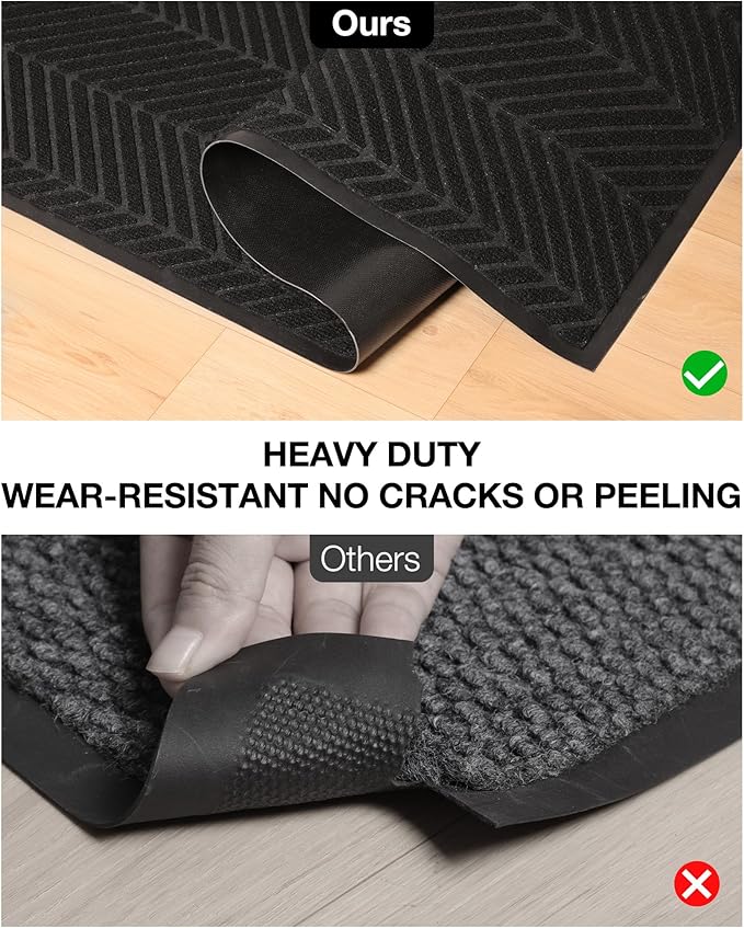 16" x 32" Black Front Door Mat Indoor Outdoor, Low Profile Welcome Doormat for Entrance, Waterproof All-Weather Entry Mat for High Traffic Area
