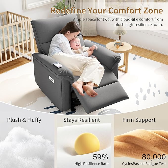 Wall Hugger Power Recliner Chair, Zero Wall Electric Recliner Chairs with USB Port, Snowflake Velvet Space Saving Large Recliner for Living Room, RV, Home Theater