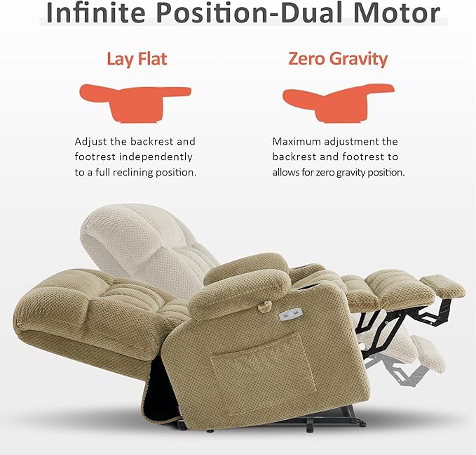 MCombo Dual Motor Power Lift Recliner Chair for Elderly, Lay Flat Lift Chair with Heat and Massage, Petite Wide Lift Chair, Cup Holders, USB A&C Ports, Fabric R7894 (Small-Wide, Beige)
