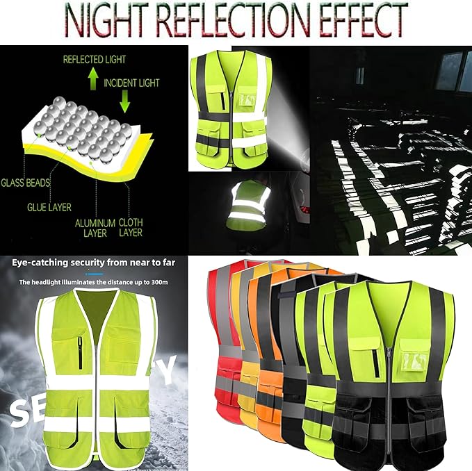 Custom Logo High Visibility Vest Customized Reflective Safety Vest With Pocket and Zipper