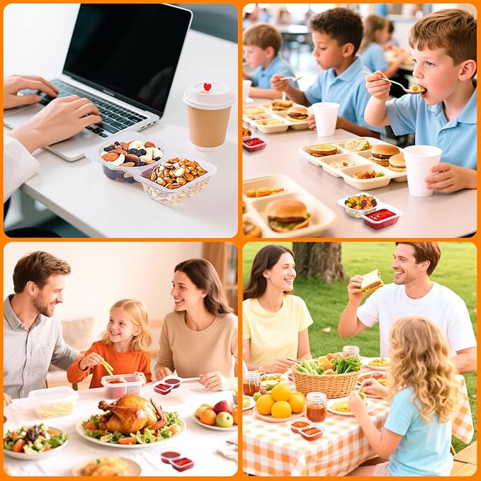 30 PCS Snack Containers with Lids, Portable Divided Snack Containers 2 Compartment Dip Containers Reusable Snack Pack Containers for School Office On-the-Go Travel