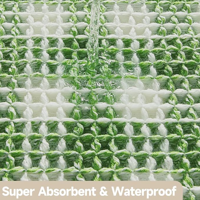 Waffle Bath Mat, Boho Bathroom Rugs Non Slip Washable Absorbent Checkered Bathroom Mat Quick Dry Cute Bath Mat, 24"x16" Green and White