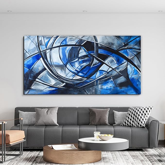 Abstract Wall Art Decor Modern Large Wall Art Pictures for Living Room Abstract Canvas Art Wall Decor Oversized Blue Wall Art Prints Black and White Wall Art Decor Home Office Decorations 35" X 70"