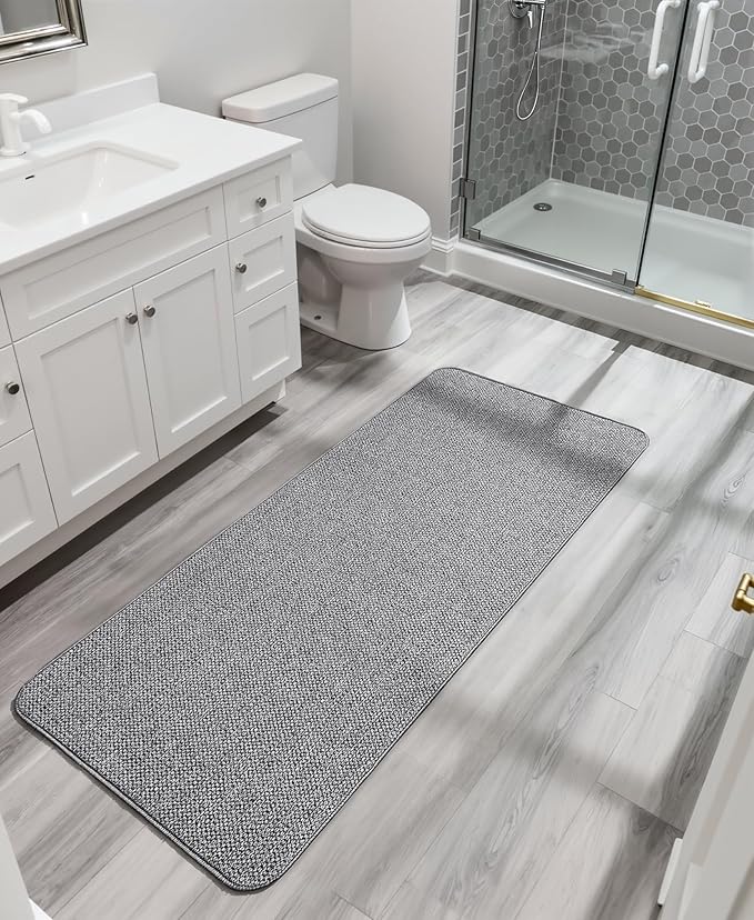 Bath Mat,Ultra Thin Bathroom Runner Rugs,Large Bath Mats for Bathroom,Quick Dry,Non-Slip,Machine Washable,Low Pile,Bath Rug,Shower Outside,Sink,Home Decor Accessories.Grey,3'x5'(36x60inch)