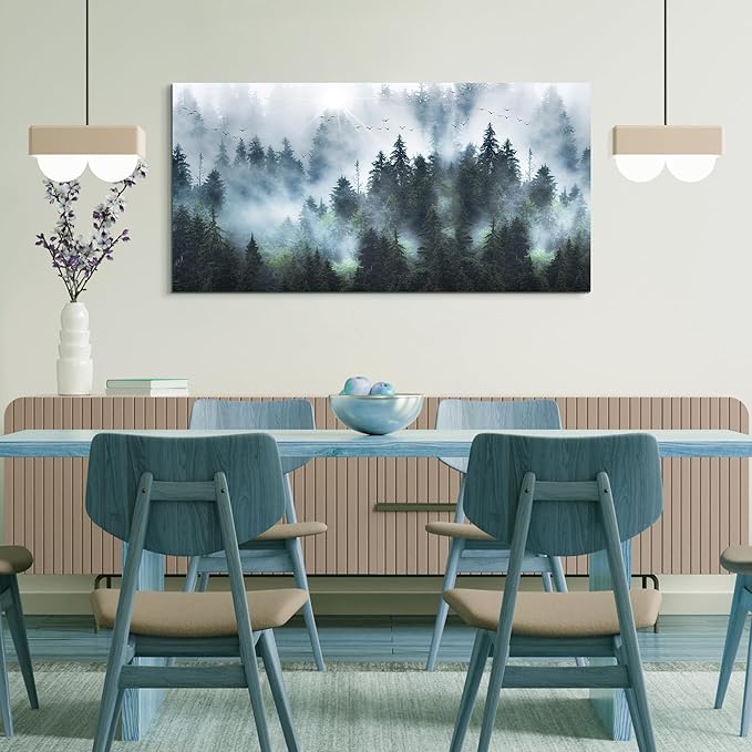 DZRWUBHS Canvas Wall Art - Large Size Modern Wall Decor for Living Room, Office, Bedroom - Foggy Forest Trees Landscape Painting - 20"X40"