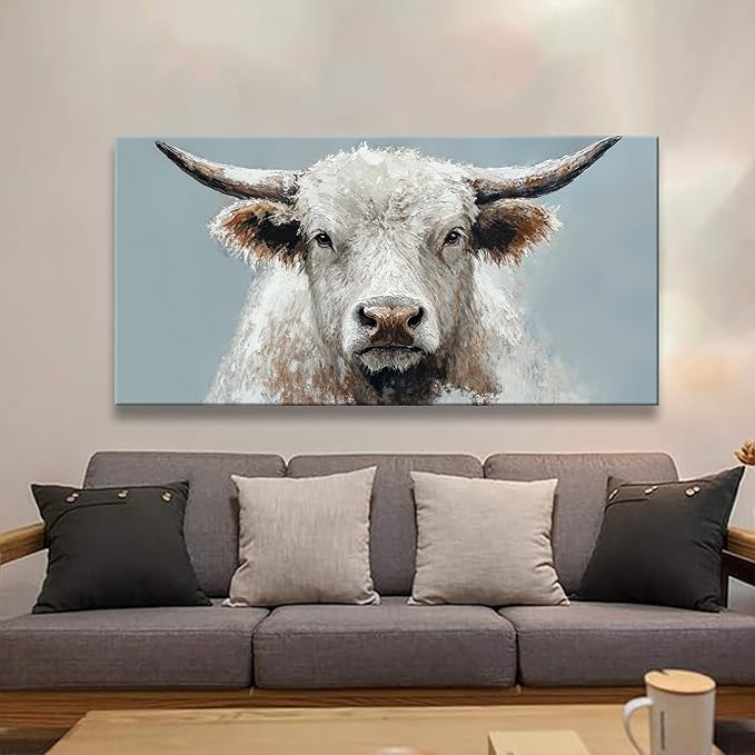 Suconvng Highland Cow Wall Art For Living Room Animal Canvas Art Wall Decor Print Rustic Farmhouse Cow Picture Cattle Painting Prints Artwork Picture For Bedroom Home Wall Decor 24x48 Inch