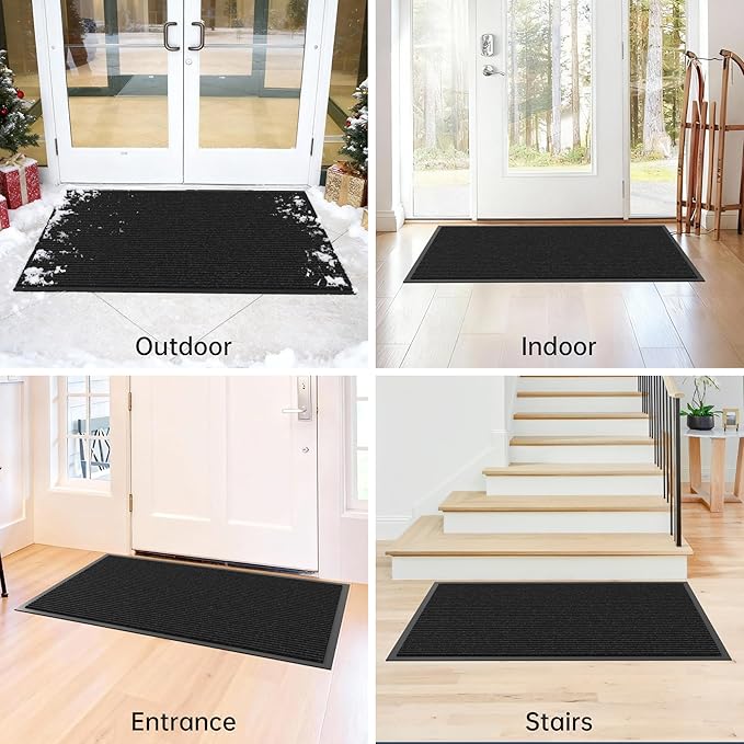 Front Door Mat Indoor Outdoor Entrance, 48" x 72" All-Season Heavy Duty Waterproof Doormat, Non-Slip Absorbent Entryway Mat, Easy to Clean, Low Profile Commercial Floor Mat for Indoor Outdoor