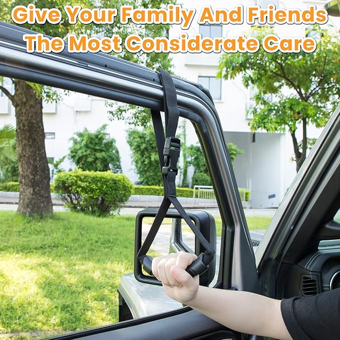 E-cowlboy Auto Cane Grab Bar - Portable Standing Aid Nylon Grip Mobility Assist Device (Black, 2 Pack)