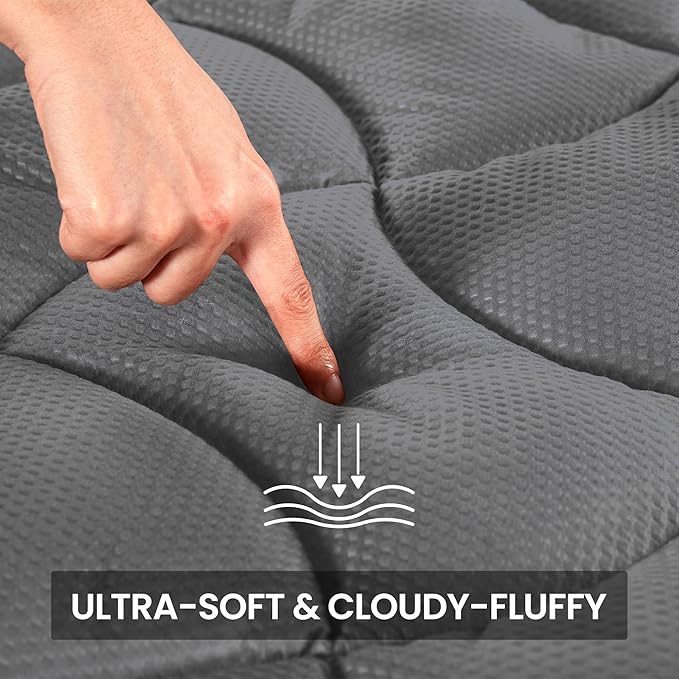 SLEEP ZONE Twin XL Cooling Mattress Topper for College Dorm, Premium Zoned Cool Mattress Pad Cover, Padded Mattress Protector Breathable Washable, Deep Pocket 8-21" (Grey, Twin XL)