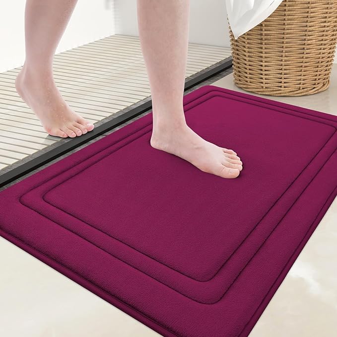 Grandaily Memory Foam Bath Mat Rug 24x16, Ultra Soft, Non-Slip and Absorbent Bathroom Rugs, Machine Wash Dry, Comfortable Bath Carpet for Bathroom Floor, Tub and Shower, Burgundy