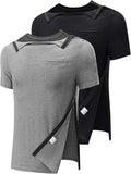 Poriff Men's Post Shoulder Surgery Recovery Shirts Full Tear Away Short Sleeve Snap Chemo Port Access Shirt