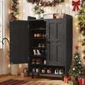 Entryway Shoe Cabinet with Doors, 6-Tier Farmhouse Shoes Storage Organizer with Adjustable Shelves Holds 18-25 Pairs and Metal Legs, Entryway Cabinet Organizer, Living Room (Black)