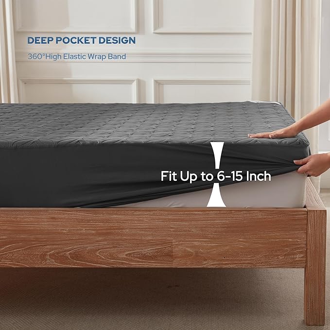2 Pack Waterproof Mattress Protector, Twin Size Mattress Pad with Deep Pocket 6"-15" Depth, Soft Breathable Dirt-Proof Single Bed Mattress Cover for Bedroom, Dorm Room (Gray)