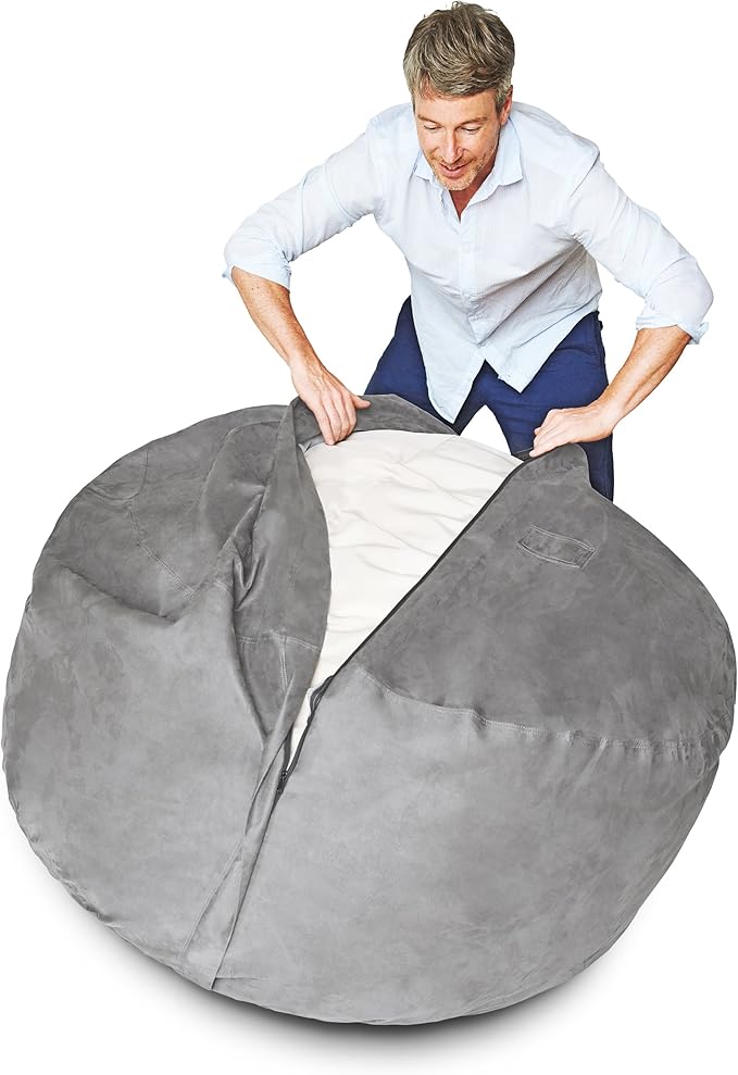 Lumaland Luxurious 3ft Medium Bean Bag Chair with Microsuede Cover - Soft, Foam Filling, Washable Bean Bag Sofa for Adults, Teenagers, Kids, Pets - Sack Chair for Living Room, Bedroom - Dark Grey