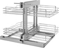 Rev-A-Shelf Dual Tier Pullout Shelf Storage Organizer for Blind Corner Kitchen or Bathroom Cabinets,18", 4 Shelves, Silver, 5PSP-18-CR